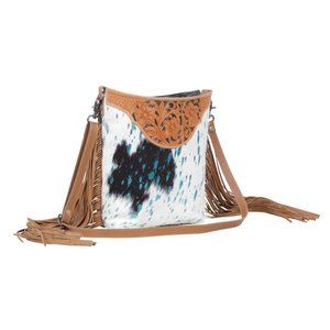 Fringed Leather Crossbody Bag-Southwest Hand-Tooled Leather Shoulder Bag-Myra